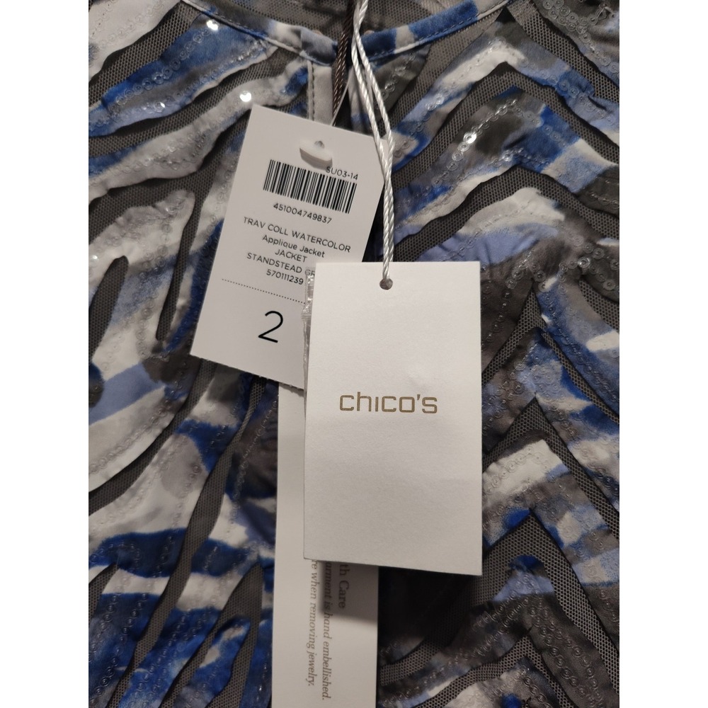 NWT Chico's Travelers Collection Watercolor Applique Jacket Sz 2 Medium $149 Tex - Picture 4 of 9